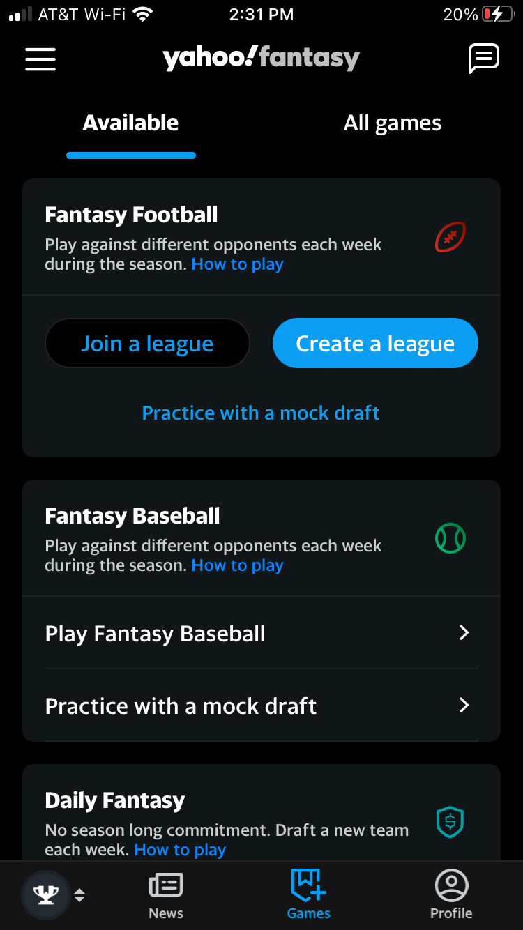 Yahoo fantasy sports app