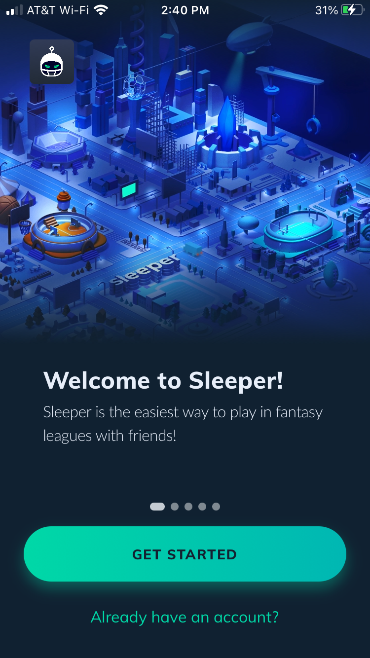 Sleeper fantasy football app welcome screen