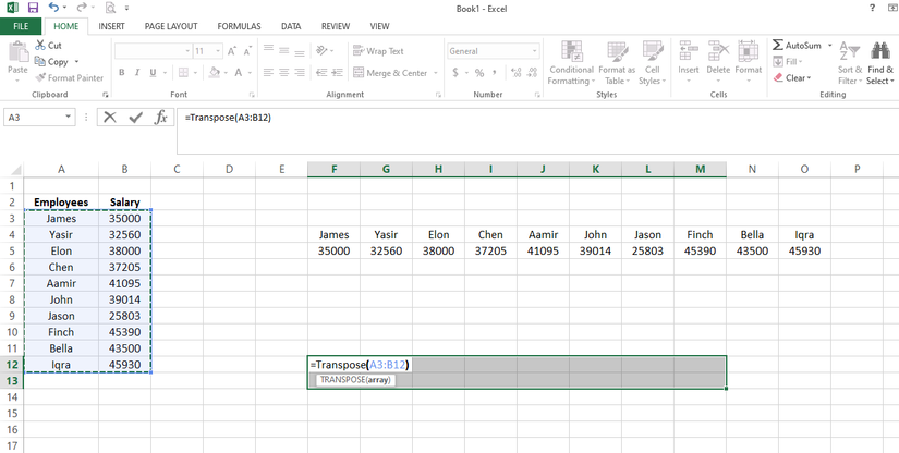 3 Ways to Transpose Data Horizontally in Excel