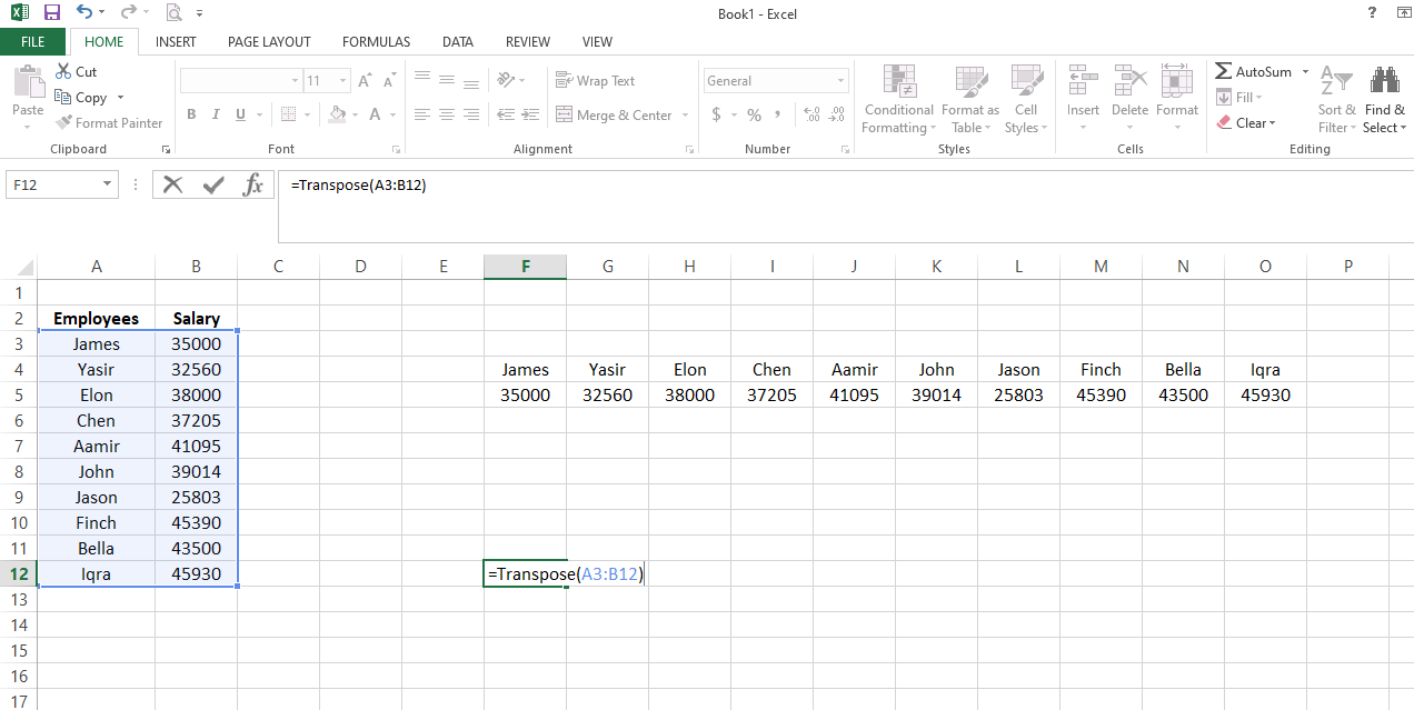 Implmenting Transpose Function Without Selecting Cells