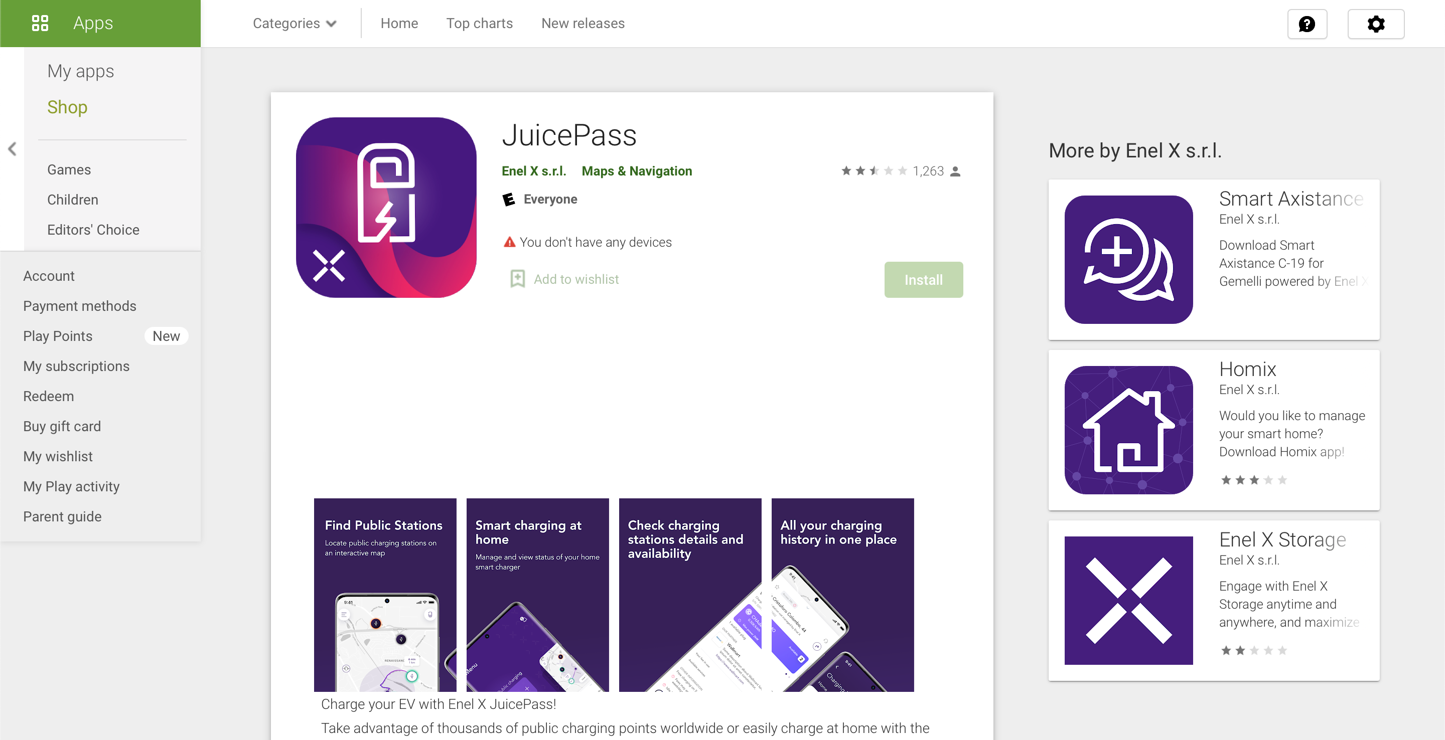 Screenshot of JuicePass listed in the Play Store