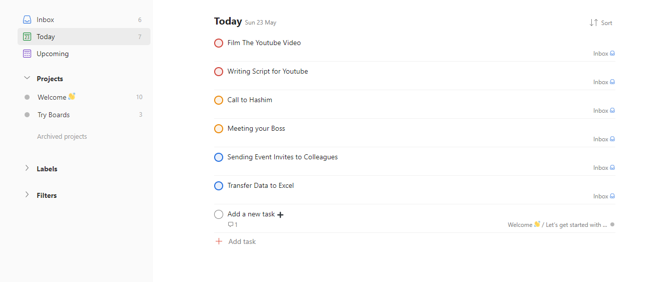 Least Prioritized Task Settings in Todoist