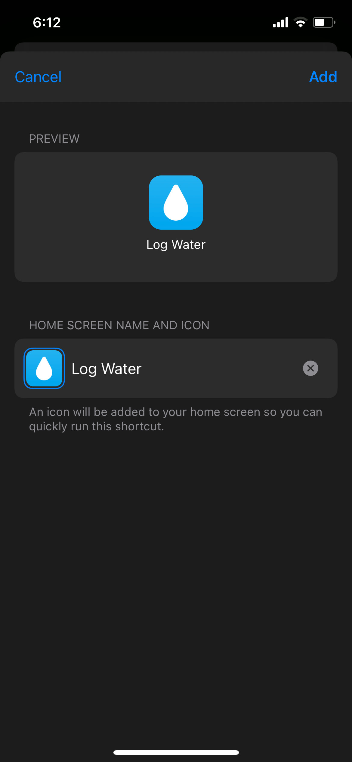 Log Water Add to Home Screen
