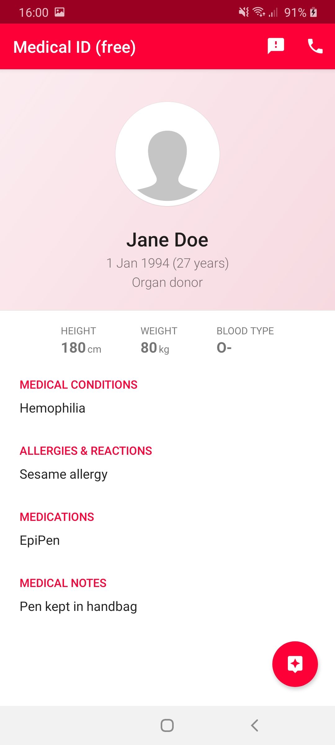 Medic ID Profile View