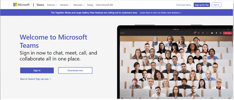 Microsoft Teams log-in page