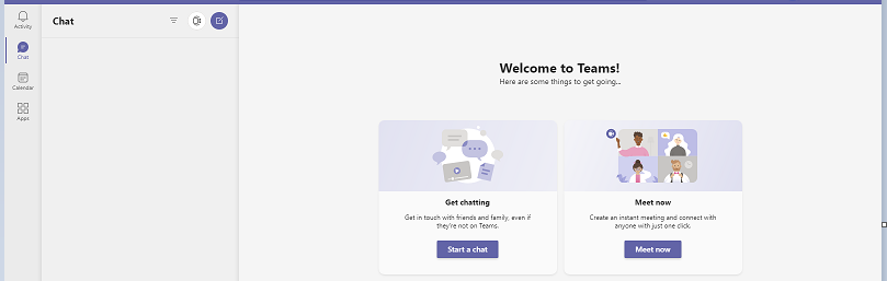 Microsoft Teams Start a Chat or Meet Now