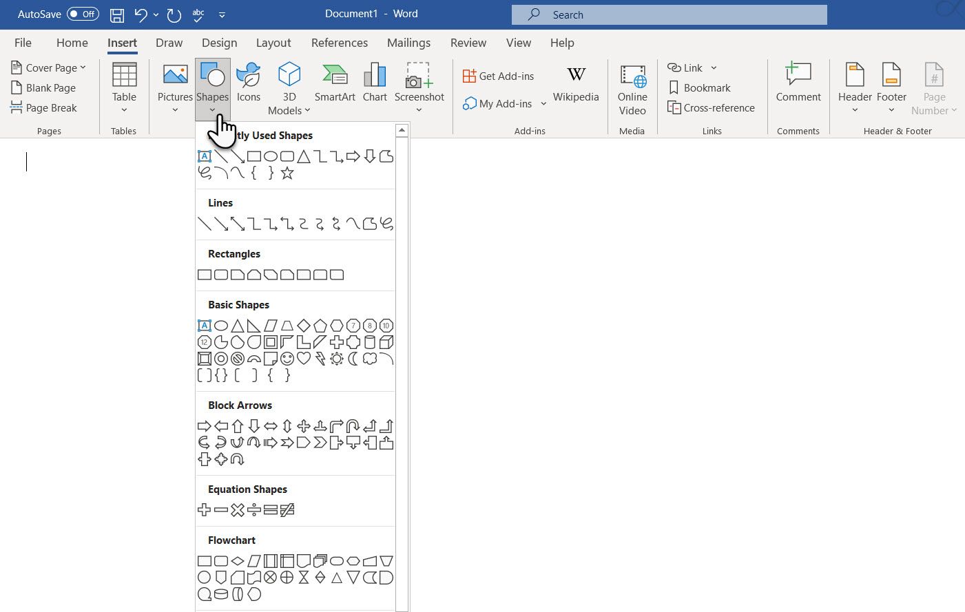 Flowchart Shapes in Microsoft Word