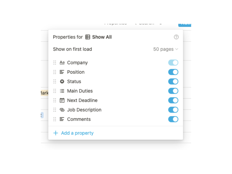Ein Leitfaden für Anfänger zur Verwendung von Datenbankeigenschaften in Notion - Notion properties toggle visibility