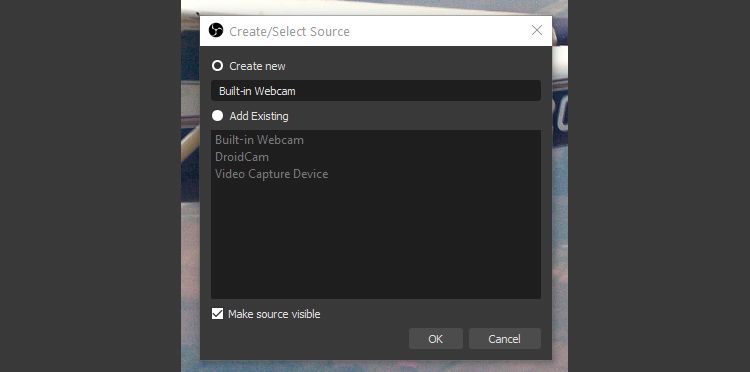 OBS Create or Select Source window