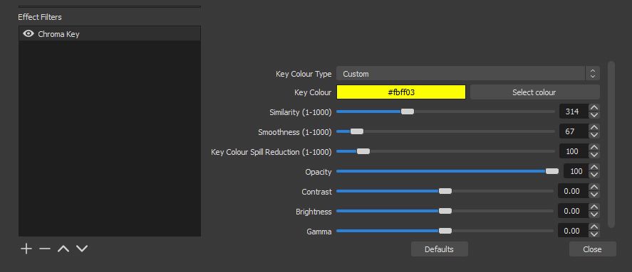 OBS Filters Chroma Key Layer options