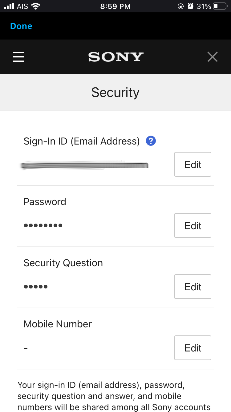 PSN App Password Edit