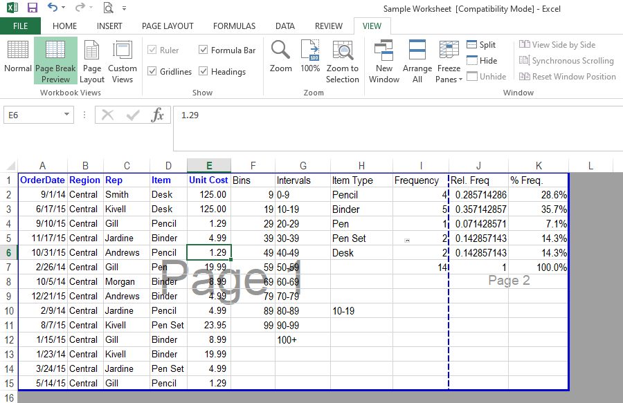 Page Break Preview in View Tab - Stampa di un foglio di calcolo Excel: tutto ciò che devi sapere