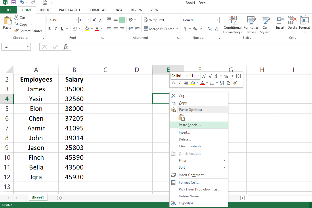 Paste Special Option - 3 modi per trasporre i dati orizzontalmente in Excel