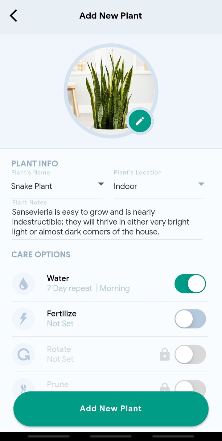 Plantiary plant care page