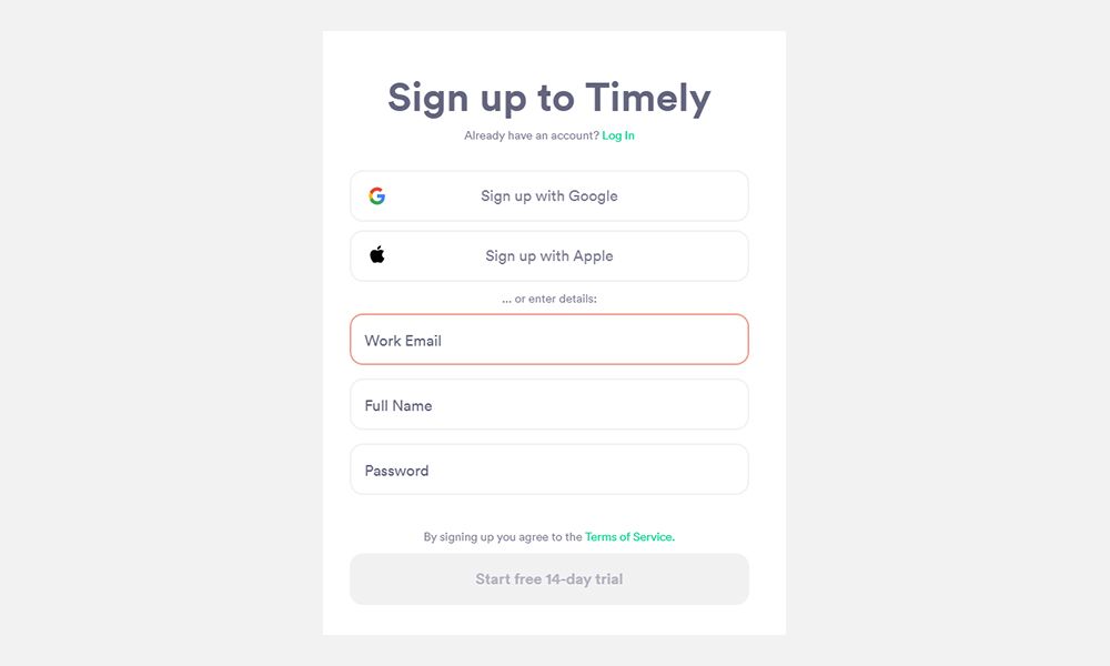 So verfolgen Sie Ihre freiberuflichen Arbeitszeiten mit Timely App - Register Timely App Steps 01