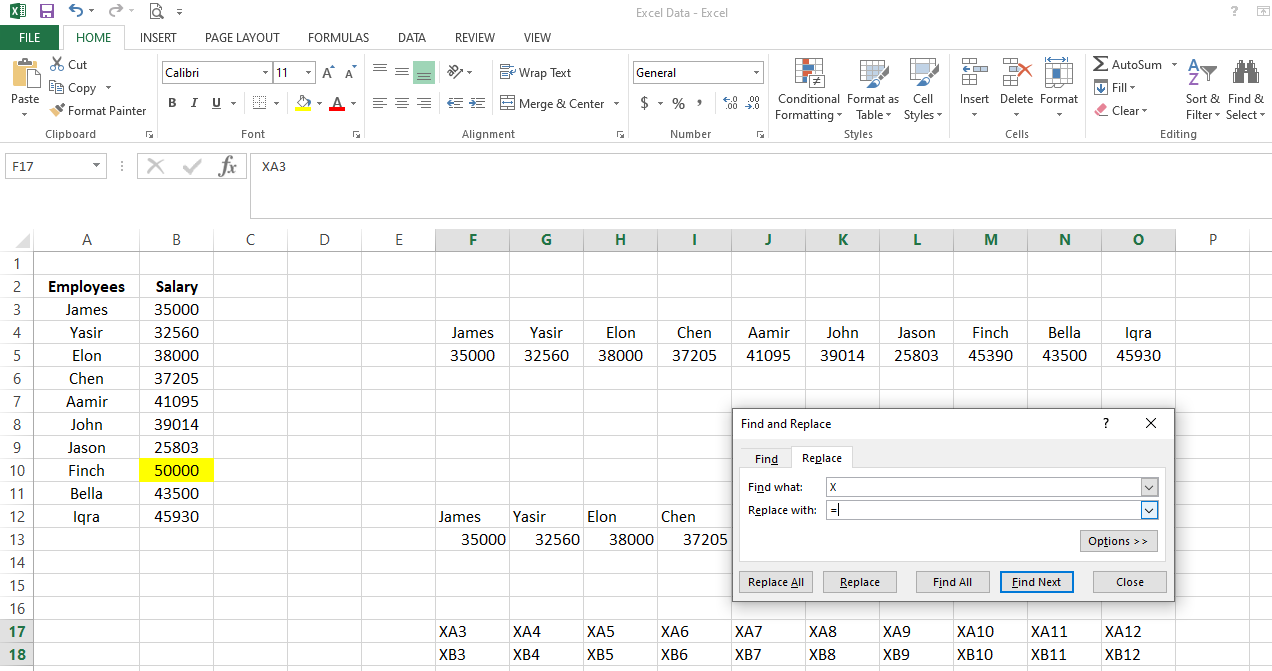 Replacing The - 3 modi per trasporre i dati orizzontalmente in Excel