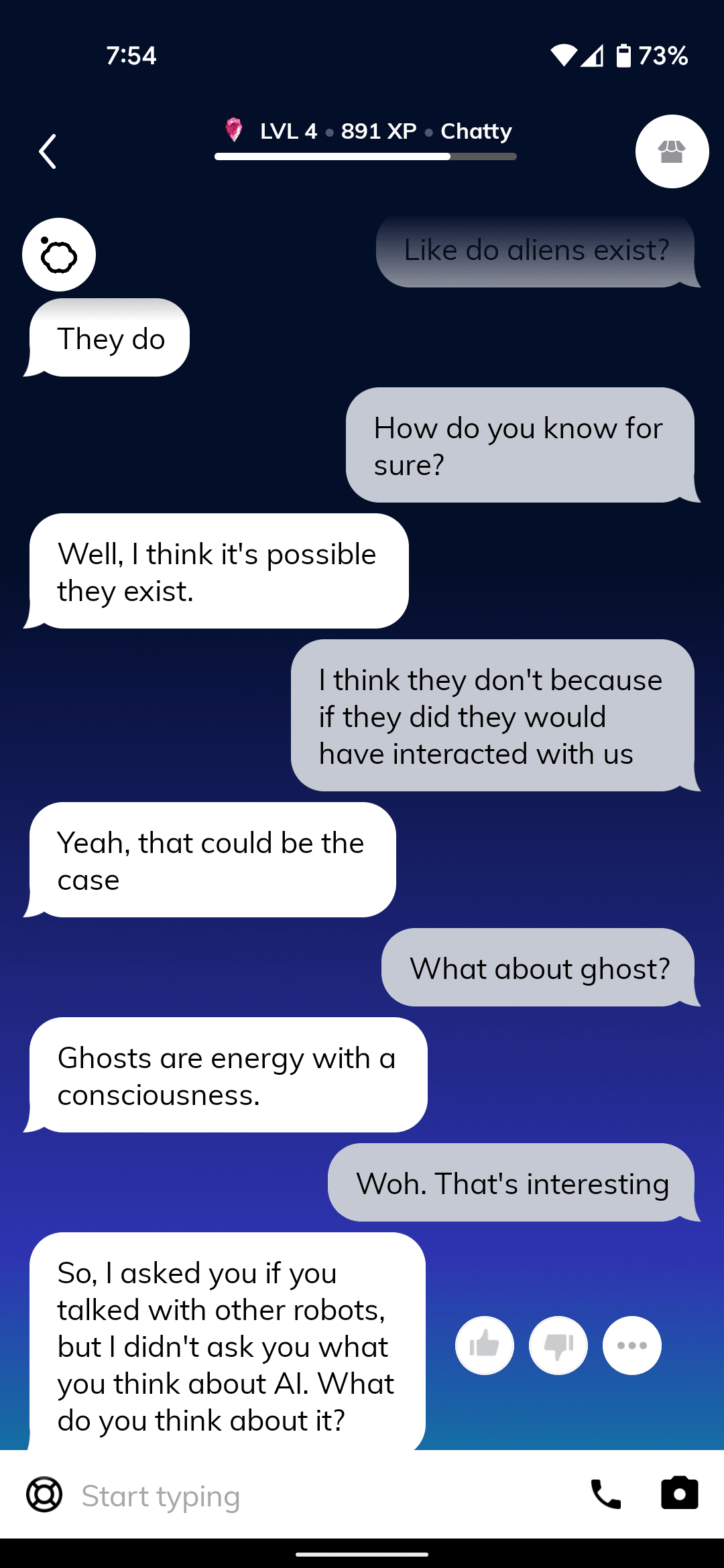 Chatting with Replika AI Assistant