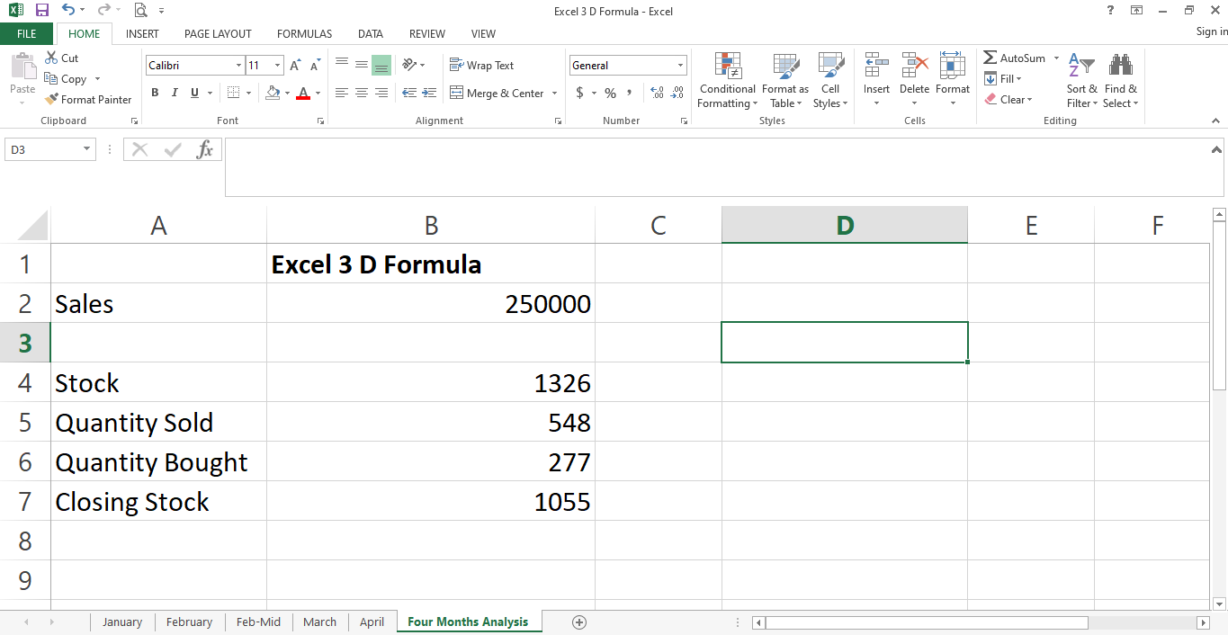 Sales Data Before Adding a New Sheet - Come consolidare i dati da più fogli utilizzando riferimenti 3D in Excel