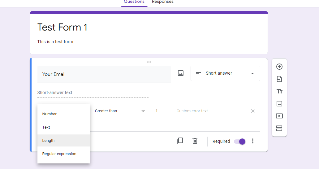Selecting the Answer Type in Google Forms