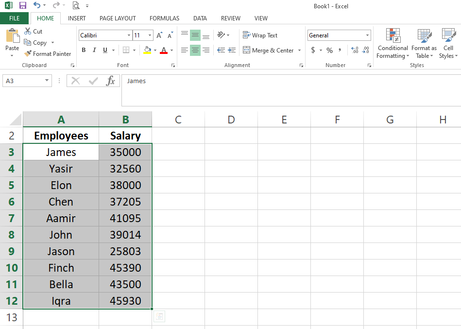 Selecting the Dataset - 3 modi per trasporre i dati orizzontalmente in Excel