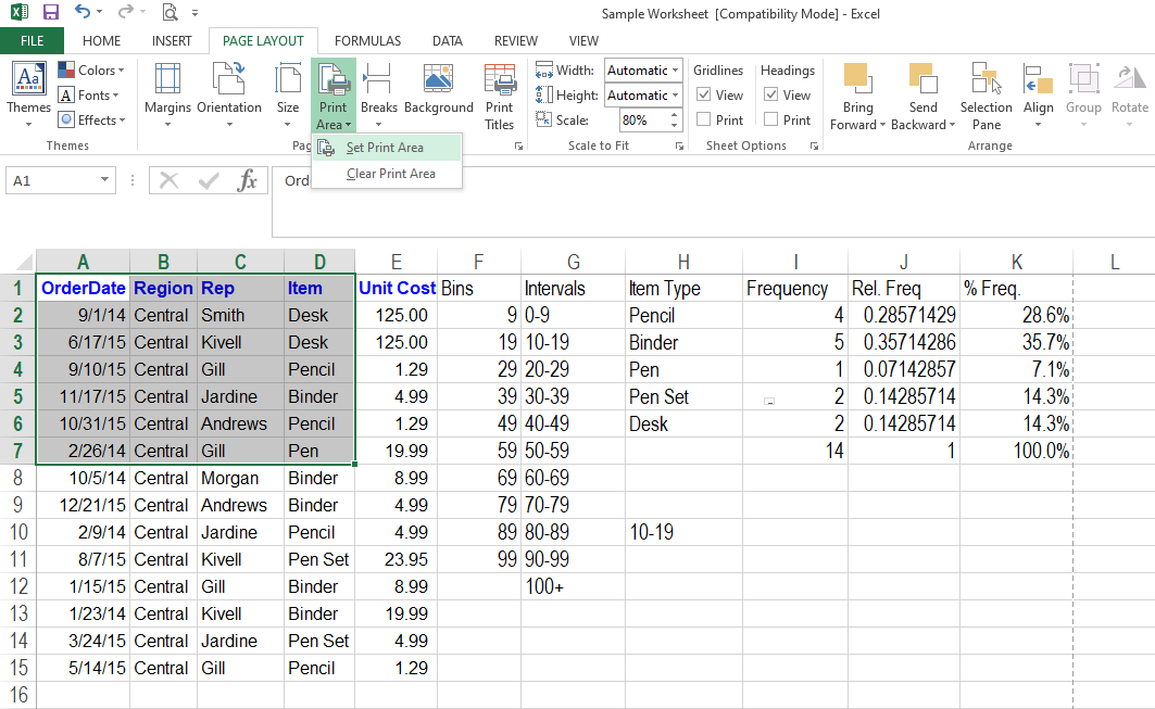 Setting Print Area in Page Layout Tab - Stampa di un foglio di calcolo Excel: tutto ciò che devi sapere