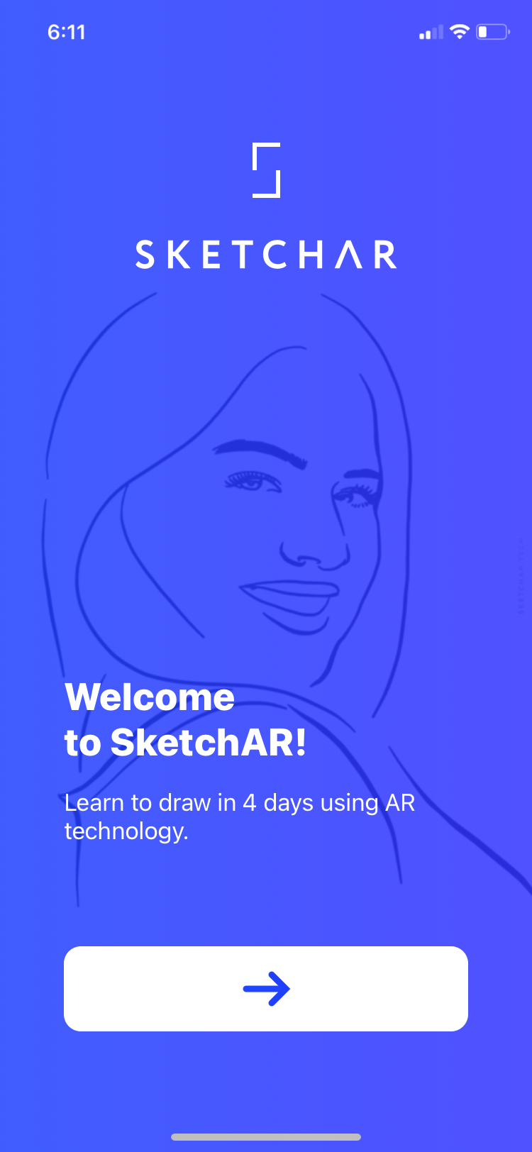 Sketch AR startup page.