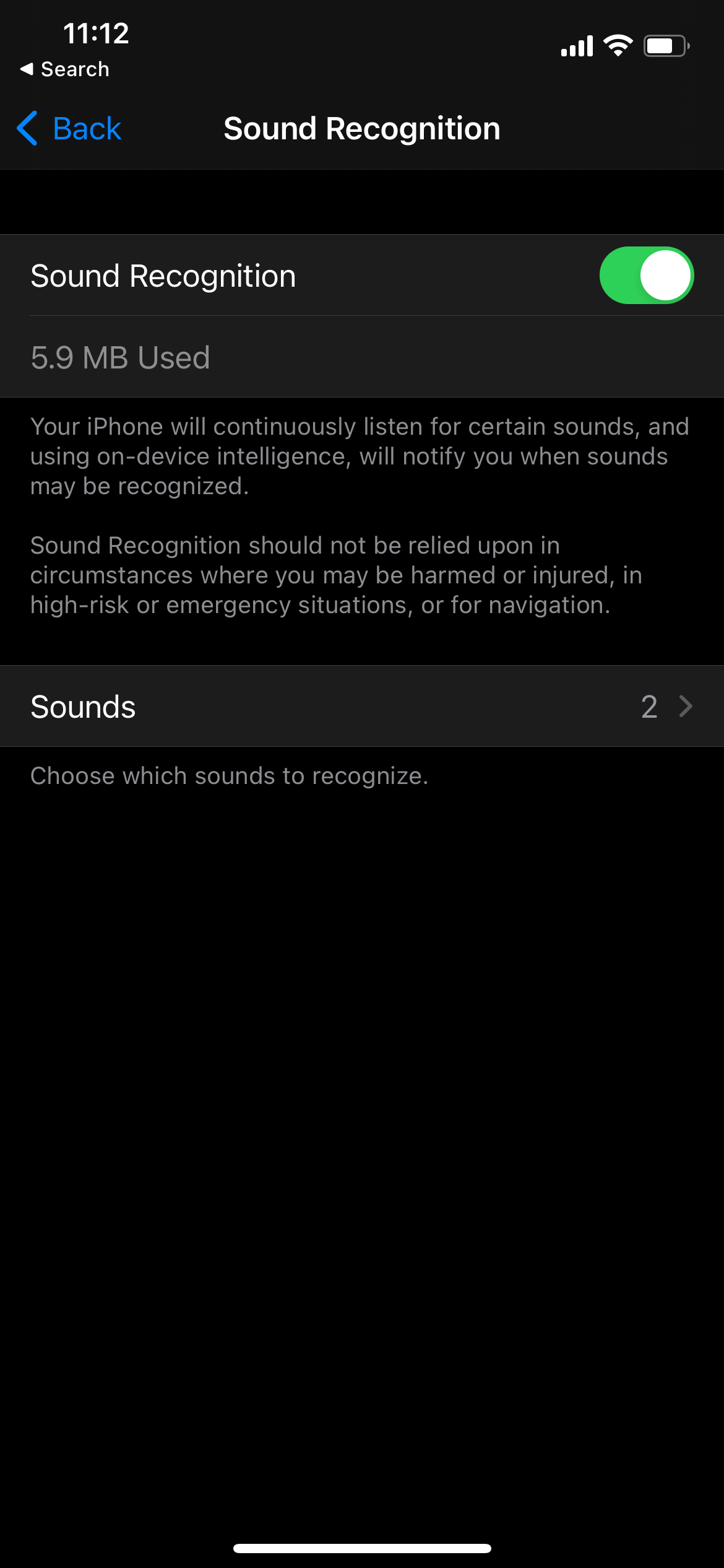 Sound Recognition Toggle Switch On