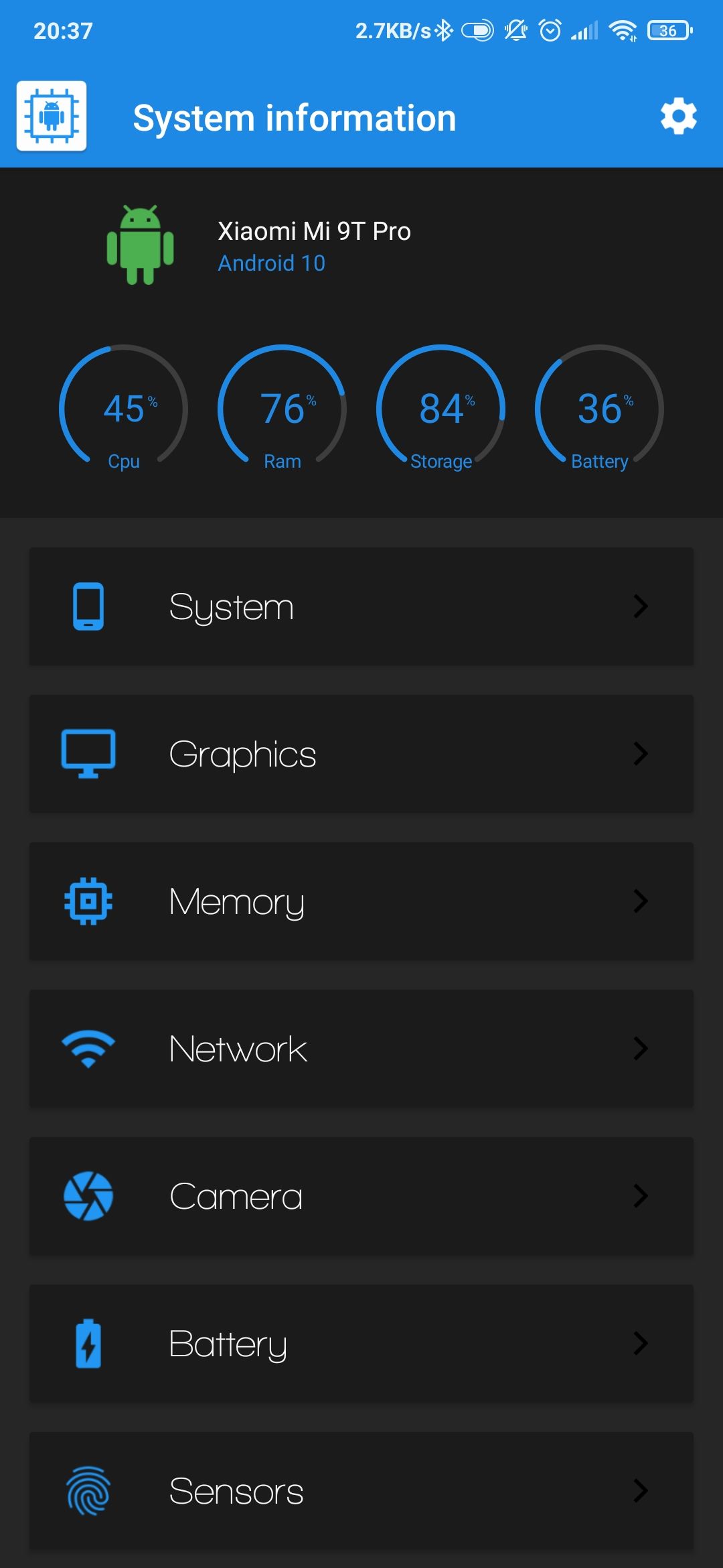 Main screen System Information app