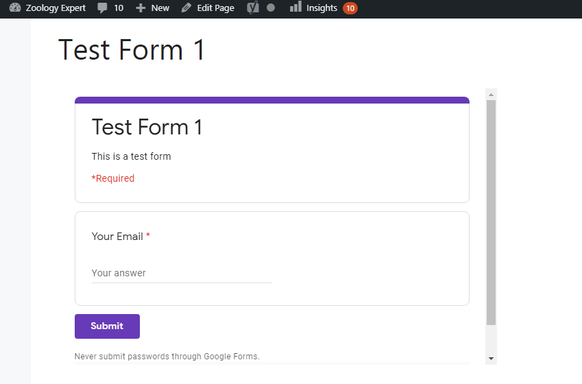 Testing Embeded Form