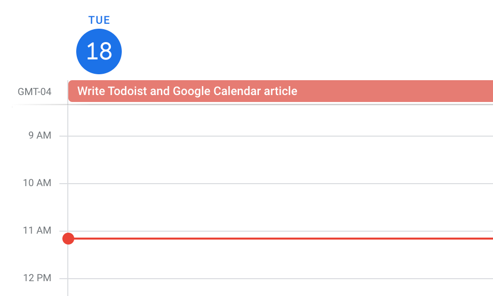 A task created in Todoist showing up in Google Calendar