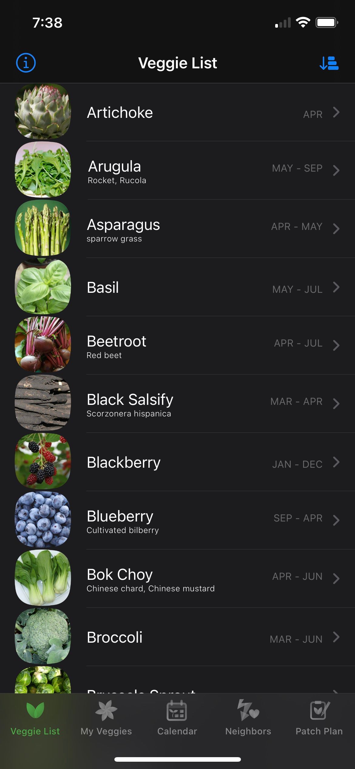 Veggie Garden Planner Plants List Screenshot