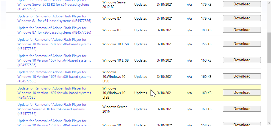 Windows KB Update to remove flash
