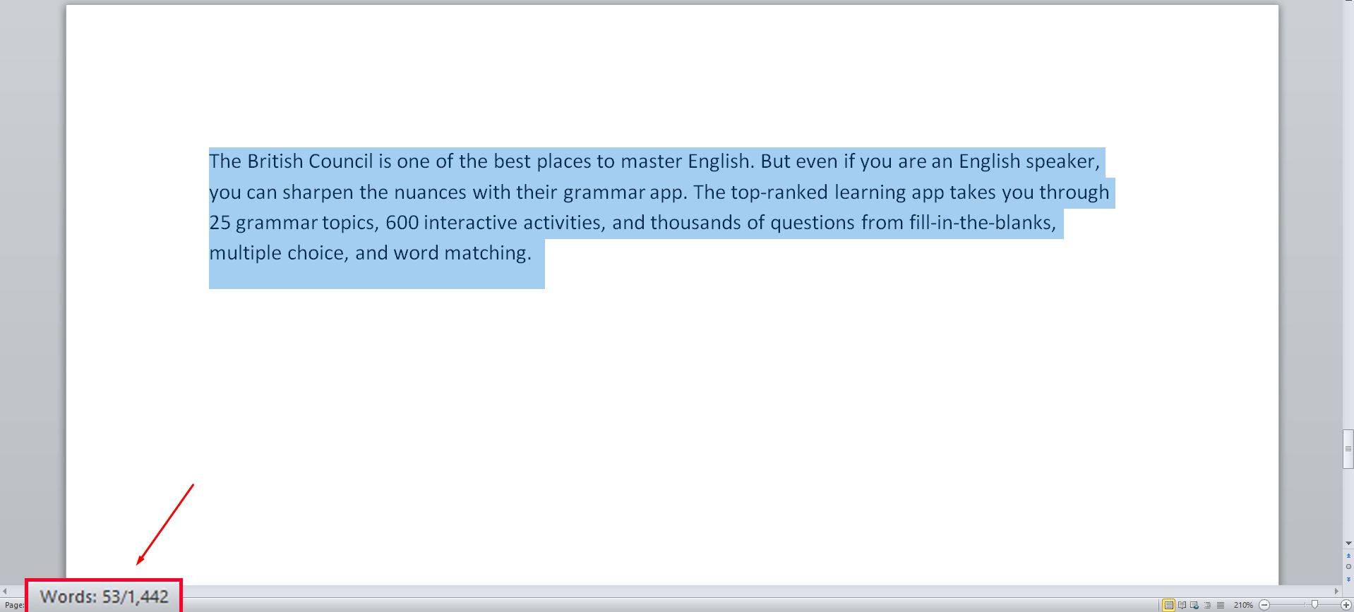 Word counter in Microsoft Word