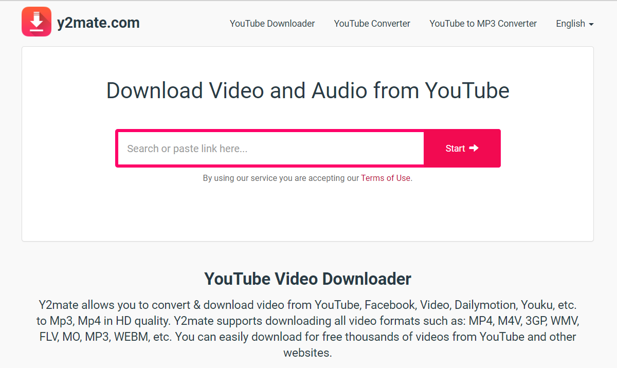 Y2mate dedicated YouTube downloader