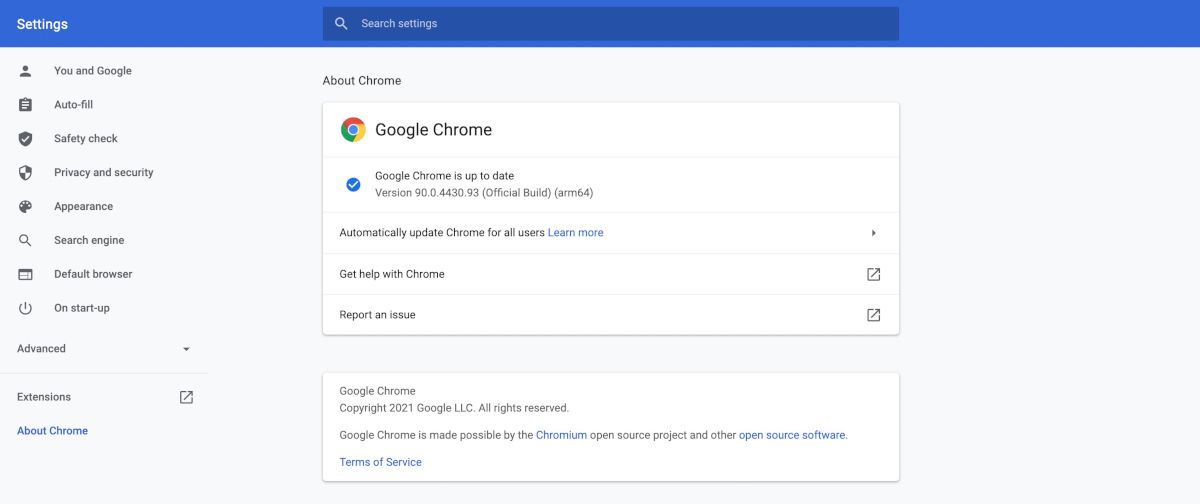 about chrome menu