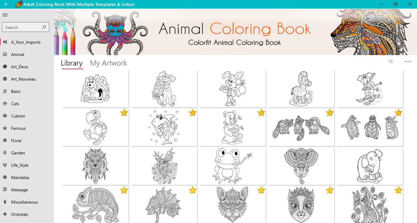 screenshot of adult coloring book windows app