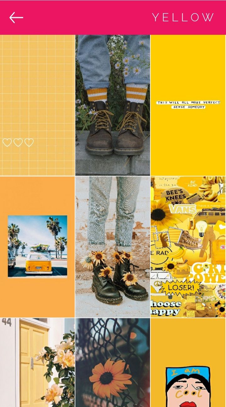 screenshot of aesthetic wallpapers yellow search page