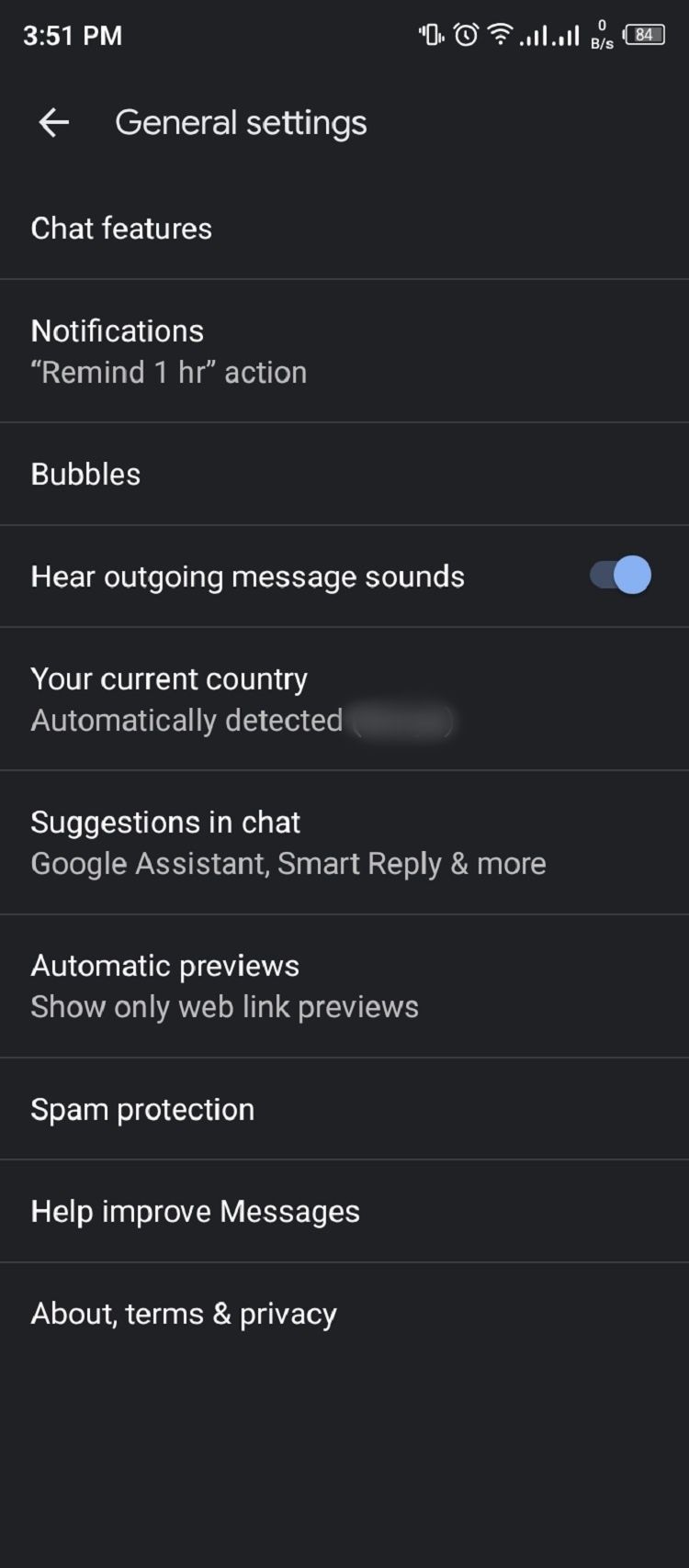 Android messages app general settings