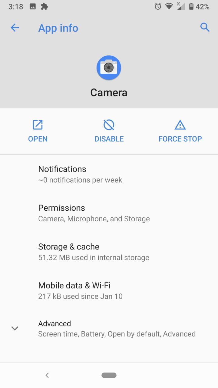 screenshot of camera app - android 10
