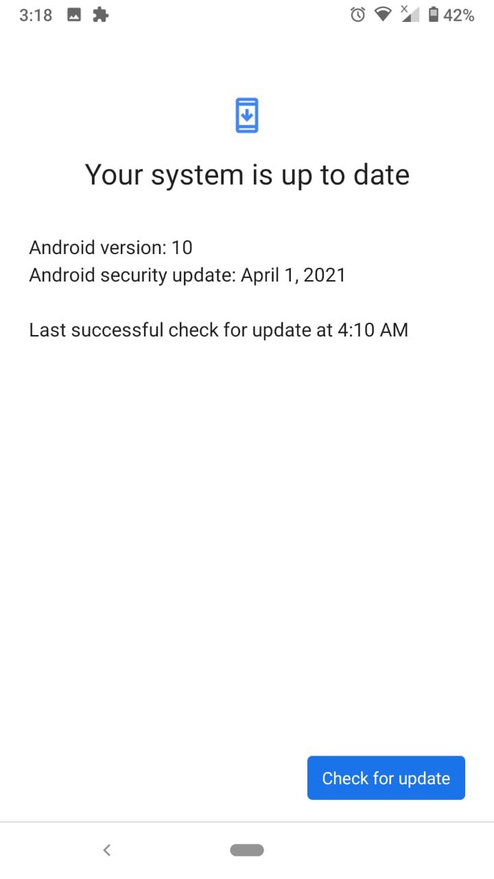 screenshot of system update - android 10