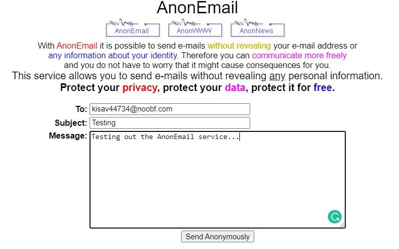 anonemail anonymous email service