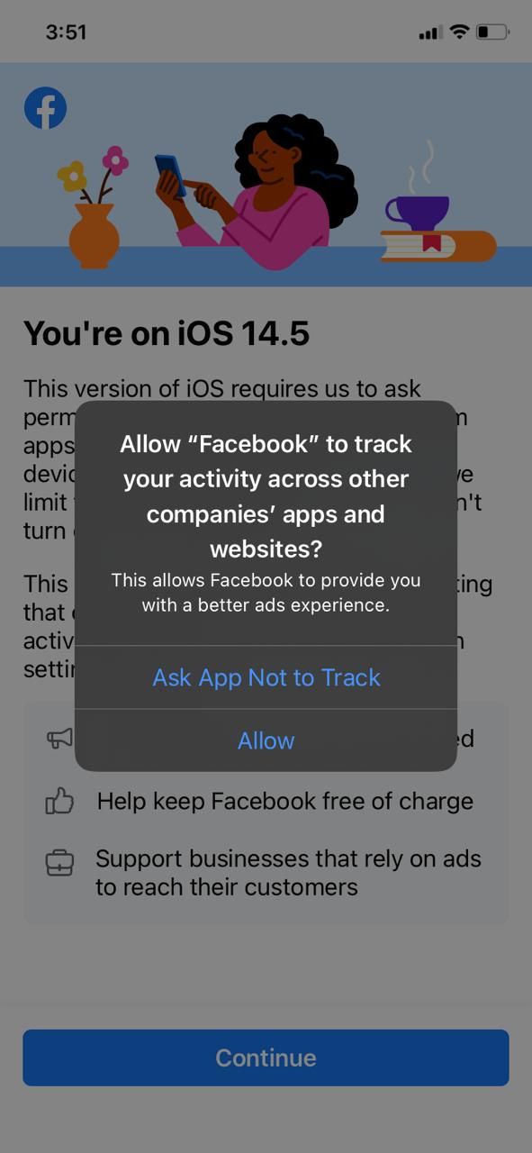 Facebook requesting permission to track in iOS 14.5