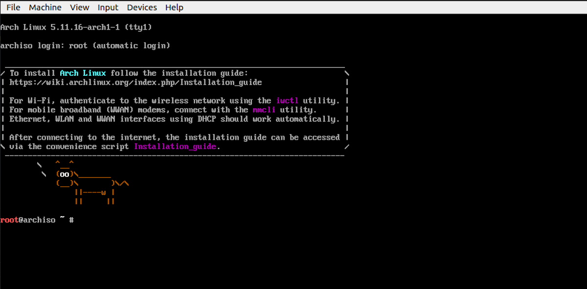 arch linux installation shell
