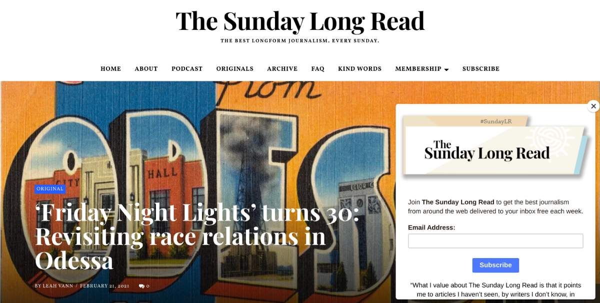 The Sunday Long Read is a weekly newsletter of the best articles worth reading over the week