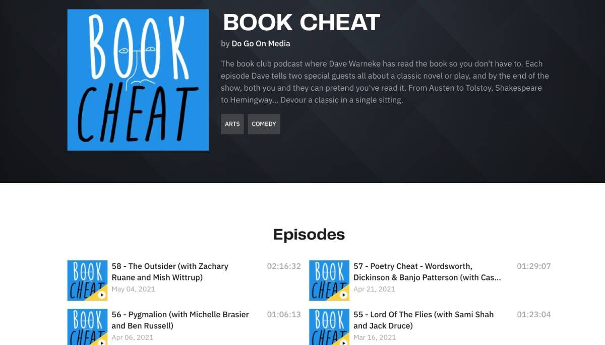 Book Cheat is a humorous podcast where Dave Warneke submits a book report to two guests twice a month