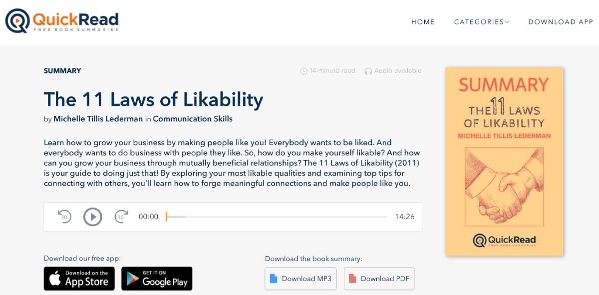 QuickRead is the best free alternative to Blinkist, offering book summaries in text and audio