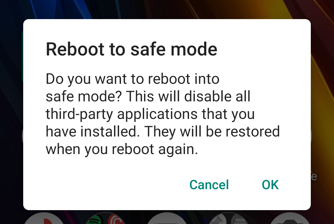 boot into safe mode android screensot