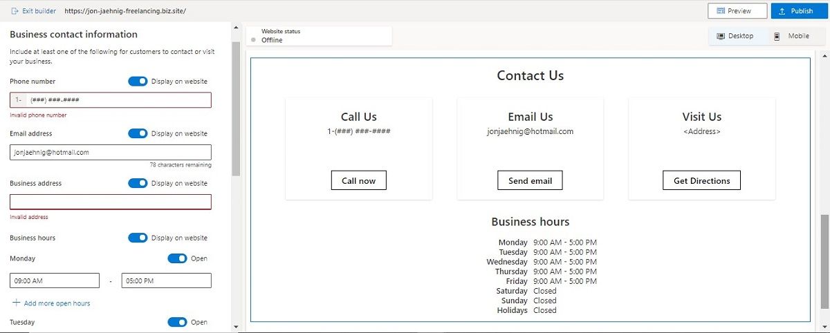 Setting contact information for your business with the Digital Marketing Center Tool