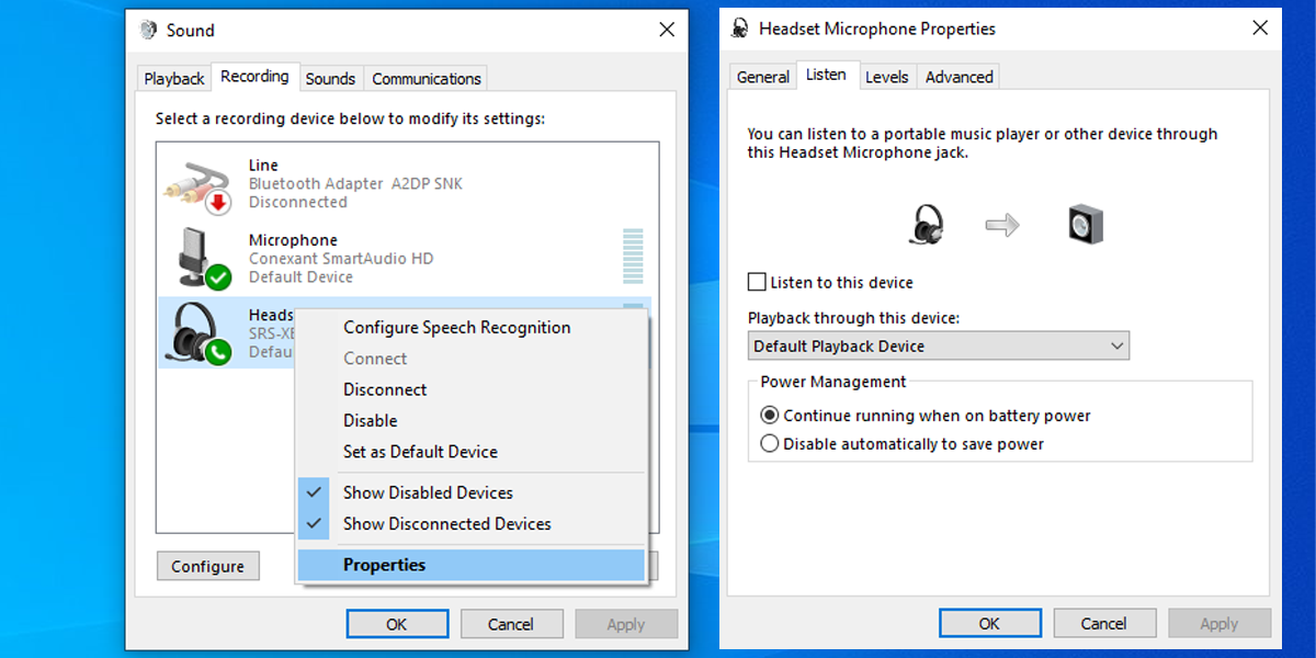 Microphone settings in Windows 10