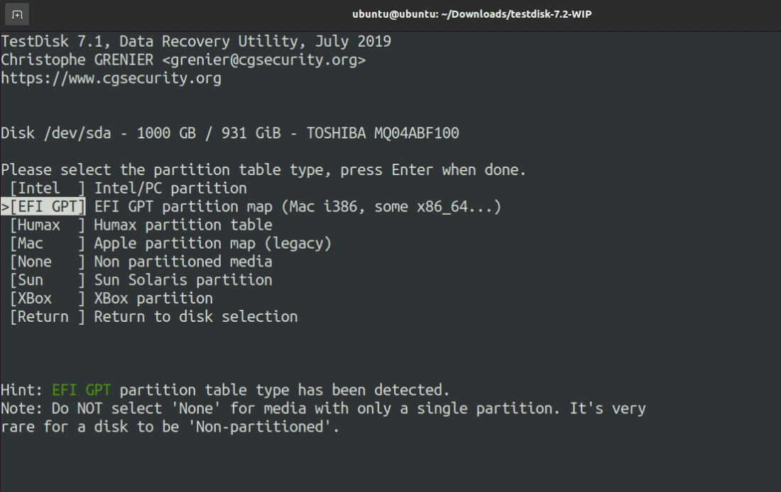Choose the default partition to recover